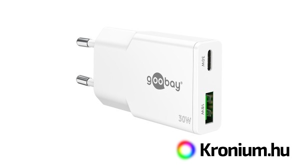 Hálózati GaN adapter USB-C + USB-A (30W)