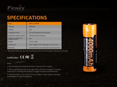 Nagyfeszültségű akkumulátor Fenix 21700 4000 mAh (Li-Ion)