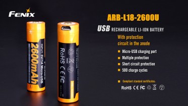 USB újratölthető elem Fenix 18650 2600 mAh (Li-ion)