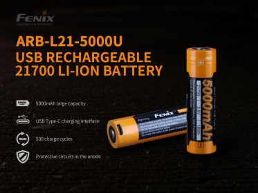 Fenix 21700 5000 mAh újratölthető elem USB-C-vel (Li-Ion)