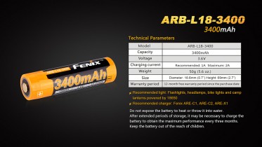 Fenix 18650 3400 mAh tölthető akkumulátor (Li-Ion)