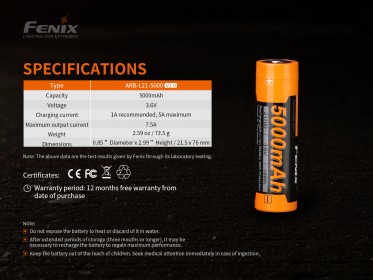 Tölthető akkumulátor Fenix 21700 5000 mAh (Li-Ion)