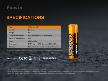 Nagyáramú akkumulátor Fenix 18650 3000 mAh (Li-Ion)