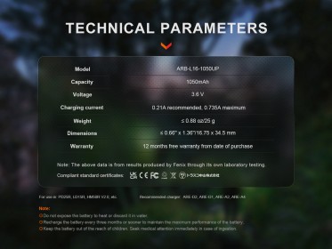 Fenix RCR123A 1050 mAh USB-C (Li-ion)