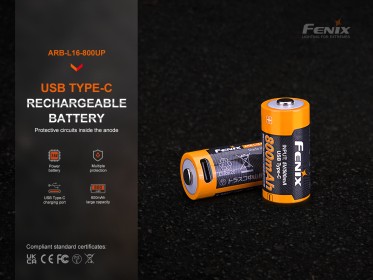 Fenix RCR123A 800 mAh USB-C Li-ion