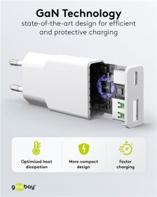 Hálózati GaN adapter USB-C + USB-A (30W)