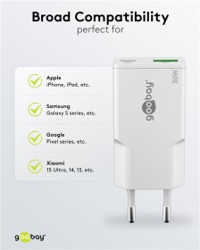Hálózati GaN adapter USB-C + USB-A (30W)