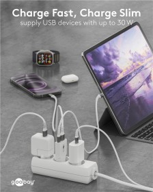 Hálózati GaN adapter USB-C + USB-A (30W)