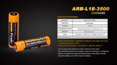 Fenix 18650 3500 mAh újratölthető akkumulátor (Li-Ion)