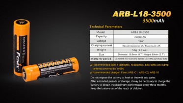 Fenix 18650 3500 mAh tölthető akkumulátor (Li-Ion)